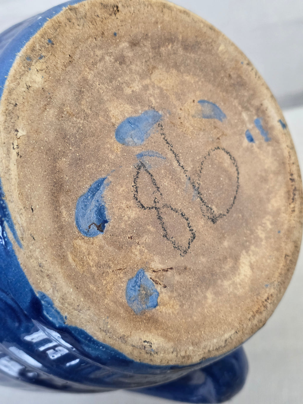 Vintage 8" Blue Barrel Pottery Pitcher