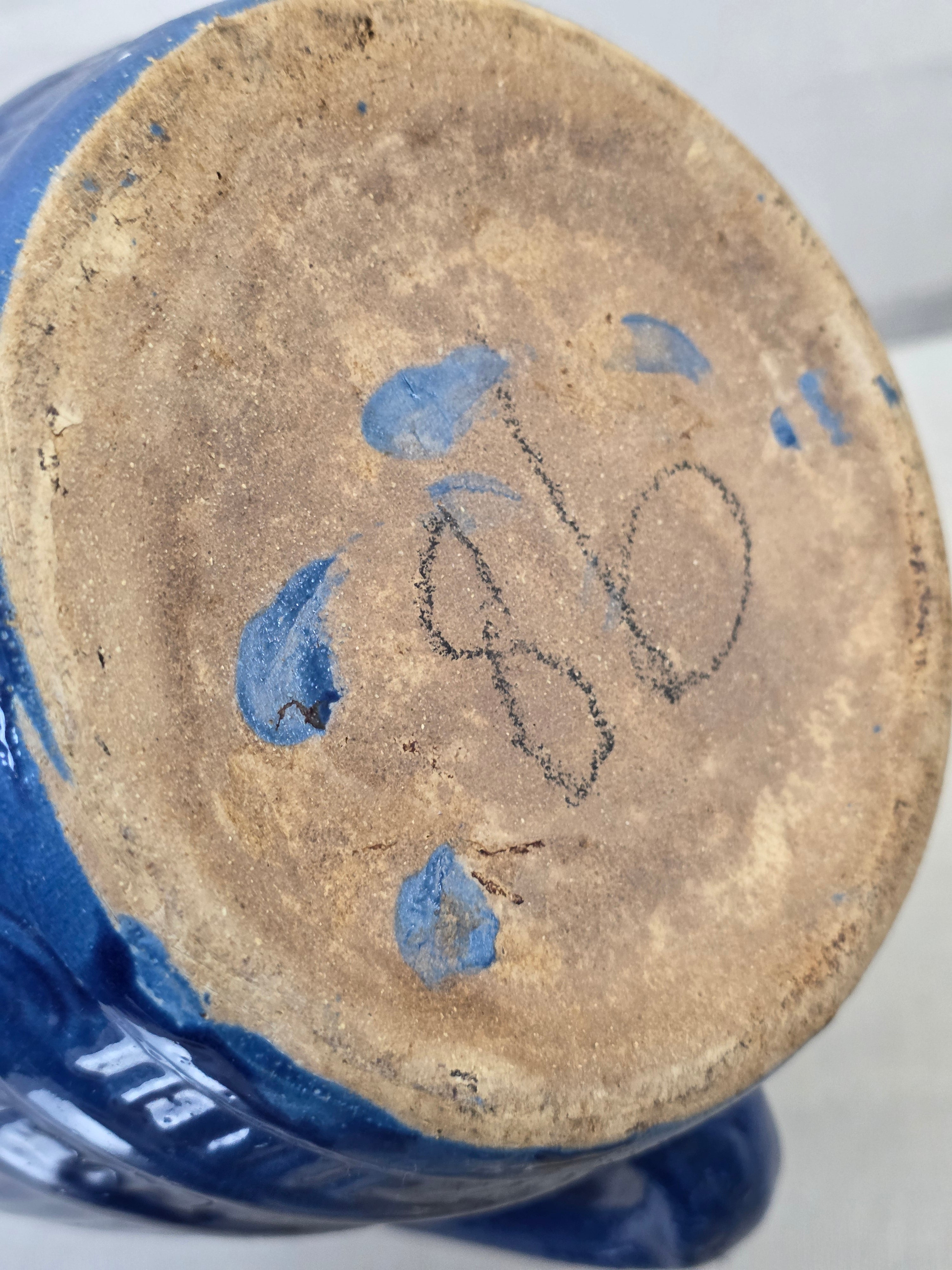 Vintage 8" Blue Barrel Pottery Pitcher