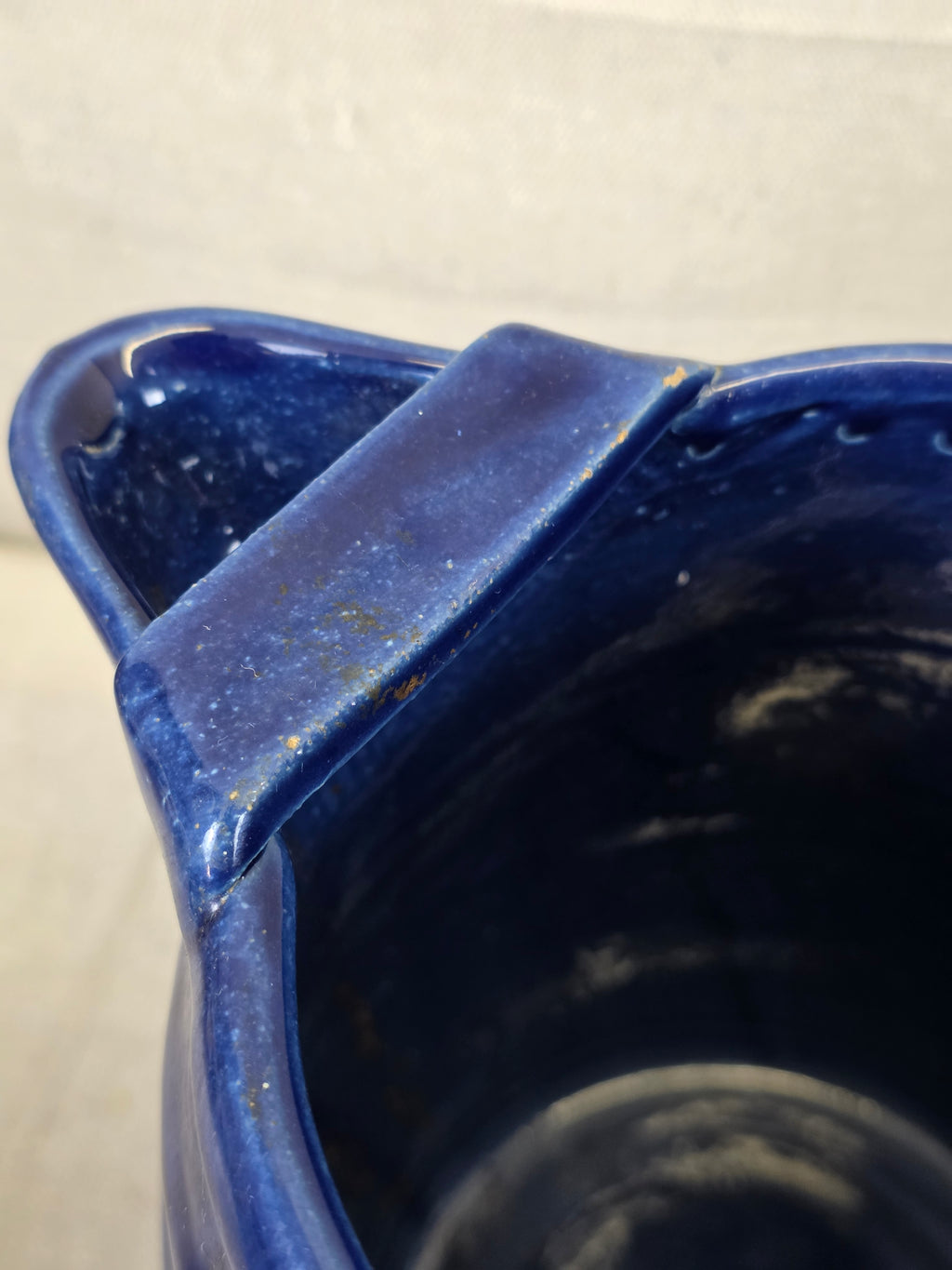 Vintage 8" Blue Barrel Pottery Pitcher