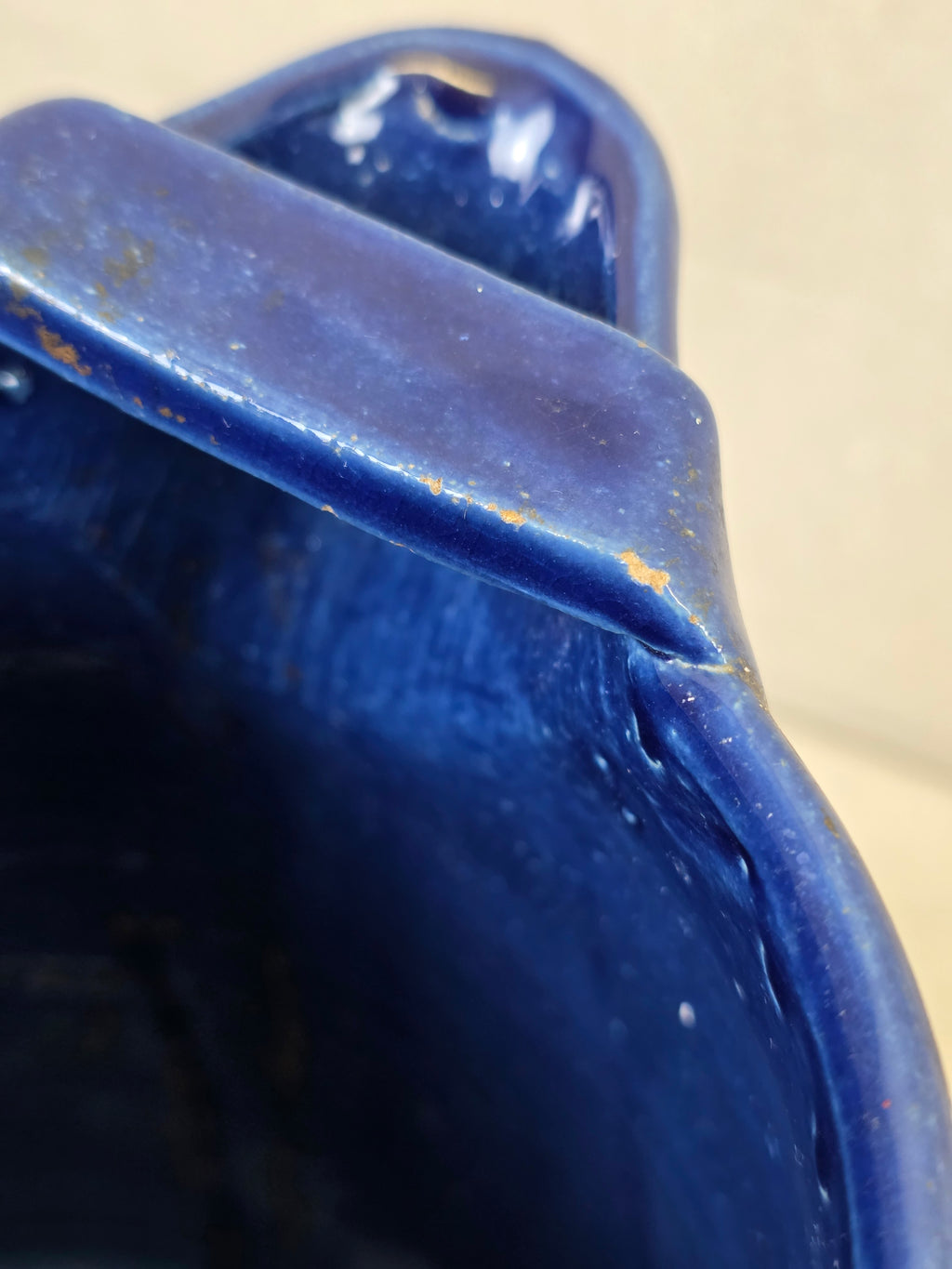 Vintage 8" Blue Barrel Pottery Pitcher